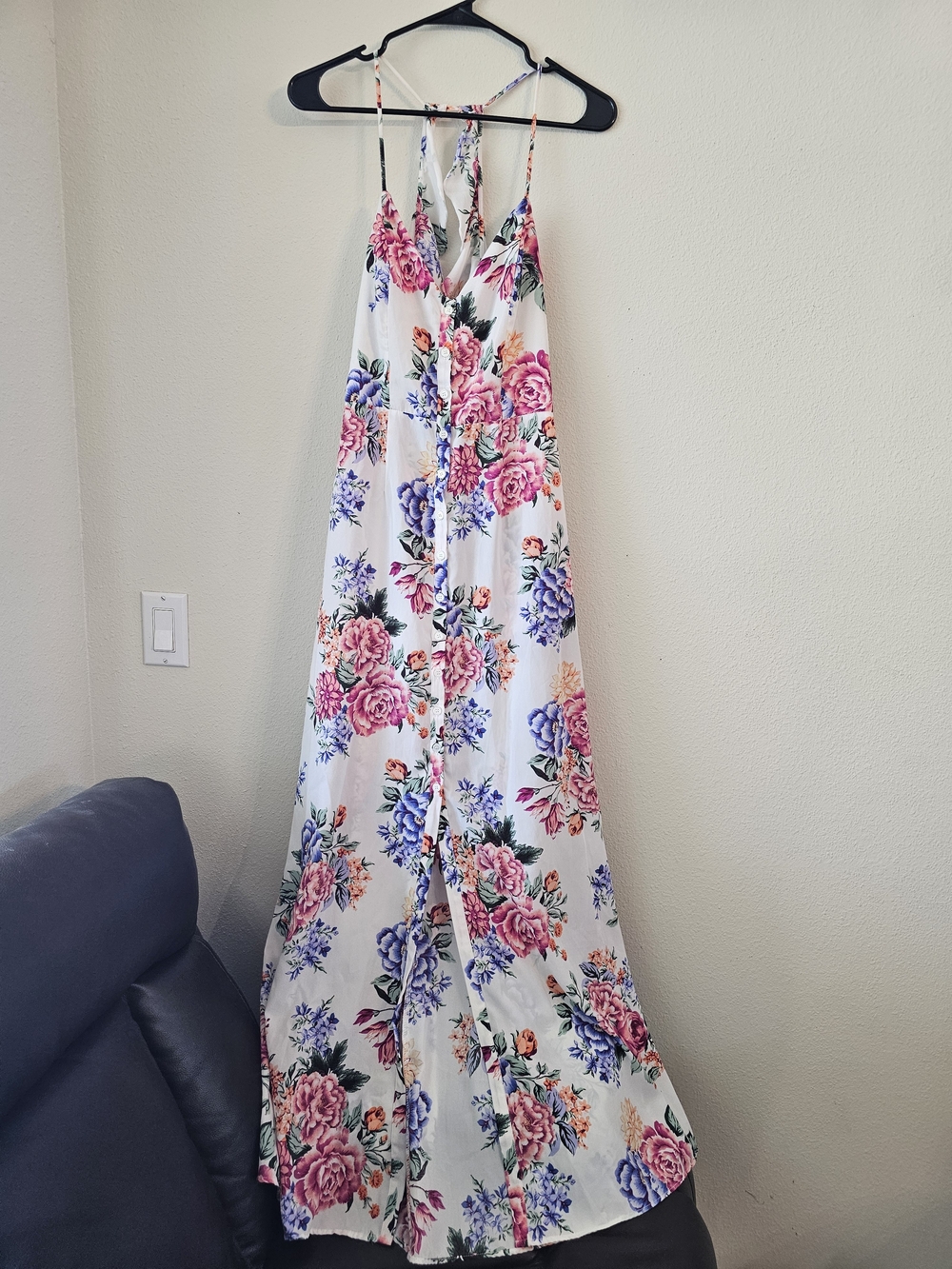 Clear Sky White Floral Maxi Dress with Pink & Purple Blooms